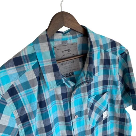 Rusty Blue, Gray and Teal Plaid Button Up - 2XL - Picture 3 of 5